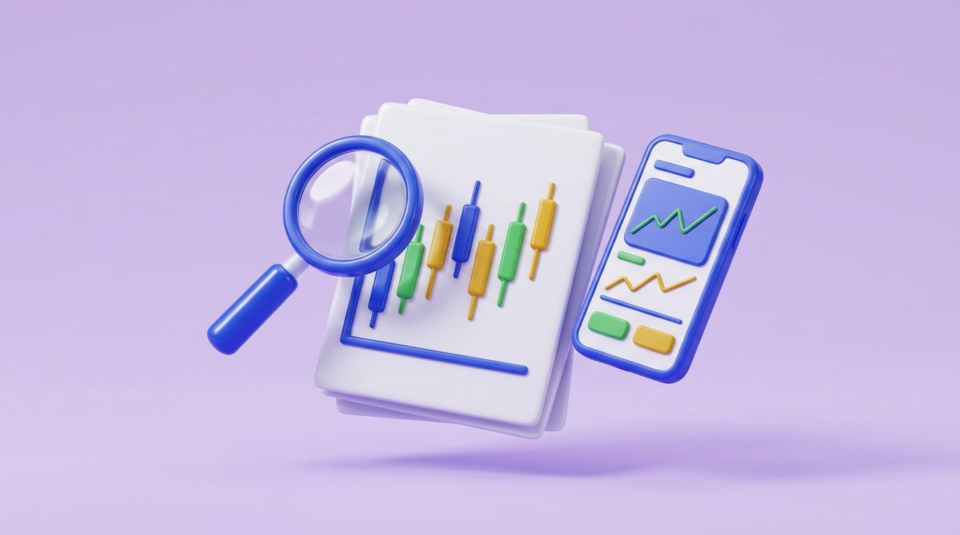 AI-generated: 3D glossy pastel illustration, 16:9, soft lavender background, bold blue #3B5BDB accent. A stack of paper documents with